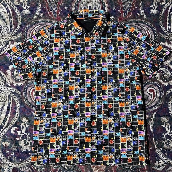 Bugatchi Flower Geometric Graphic All Over Print Polo Shirt Size Small - Picture 1 of 6